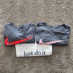 3 Nike Mens Short Sleeve Tees - Gray/Red, White, and Gray/Pink